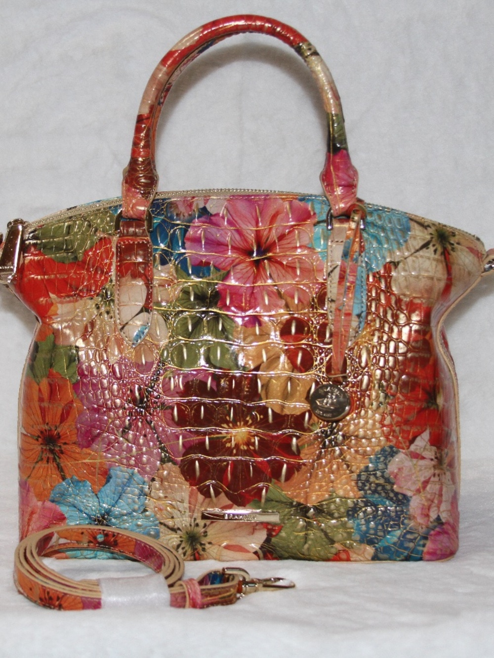 EXACT Purse! Brahmin Duxbury Satchel Floral Florita Melbourne Leather